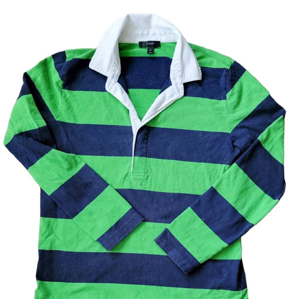 Ladies J. Crew Preppy Rugby Shirt Rugby Stripes Kelly Green & Navy